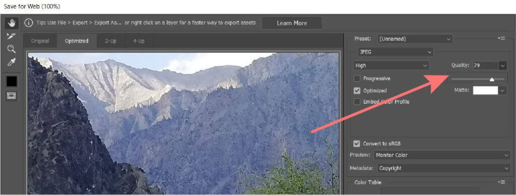 Best Image Format for Your Website. JPEG vs PNG vs GIF vs SVG 4 jpeg quality selection in photoshop